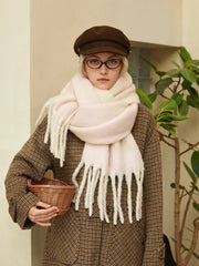Oversized knit scarf with block stripes and fringe - View 12 | TEVQA