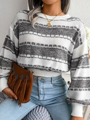 Striped Textured Knit Sweater - View 12 | TEVQA