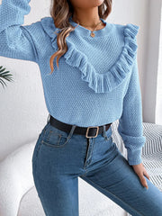 Ruffle Trim Knit Sweater - View 12 | TEVQA