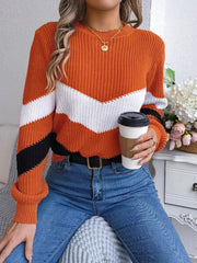 Women's Color Block Chevron Knit Sweater - TEVQA