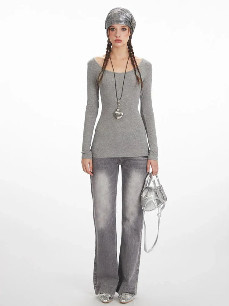 Y2K Grunge Lace Cross Back Long Sleeve Top - TEVQA