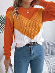 Colorblock cable knit sweater - View 11 | TEVQA