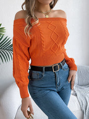 Khaki Off-Shoulder Cable Knit Sweater - View 11 | TEVQA