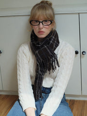 Unisex Brown Plaid Wool Blend Scarf