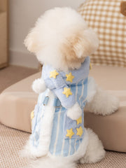 Blue Striped Starry Fleece Dog Vest with Scarf