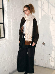 Vintage Fair Isle Wool Blend Scarf Beige Brown