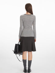 Vintage Grey Striped Henley Long Sleeve Top