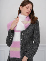 Fuzzy striped knit scarf - View 6 | TEVQA