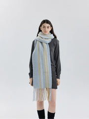 Butter Yellow Striped Wool Scarf - View 7 | TEVQA