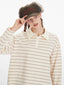 Vintage Cream Striped Rhinestone Polo Shirt - TEVQA
