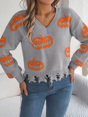 Distressed Pumpkin Knit Sweater - View 7 | TEVQA