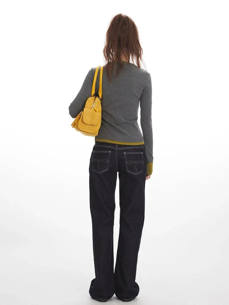 Y2K Grunge Faux Layered Henley Top - TEVQA