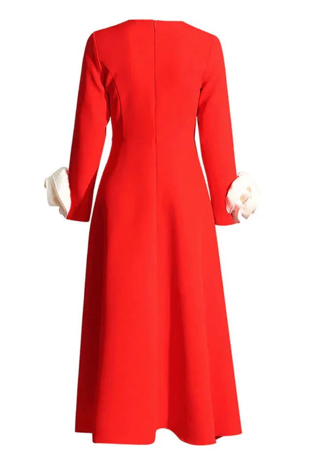 Alyvia Flower Embellished Midi Dress - TEVQA