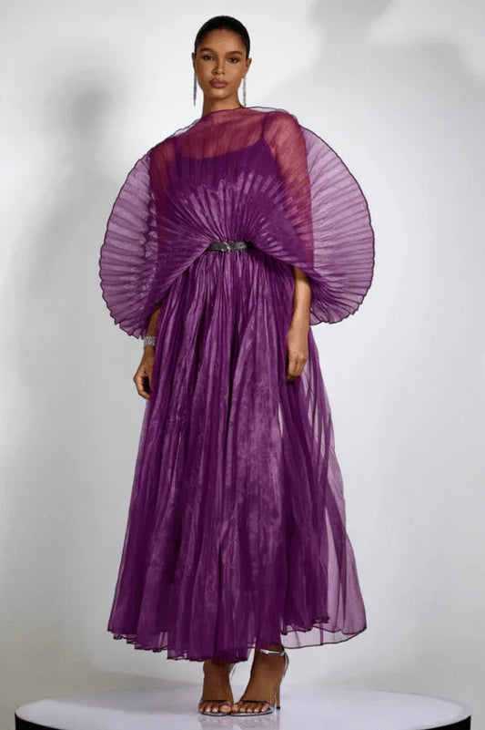 Amanda Semi-sheer Pleated Maxi Dress - TEVQA