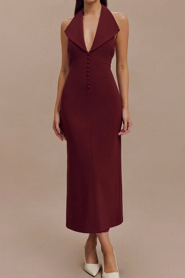 Annita Crepe Halter Midi Dress - Tevqa