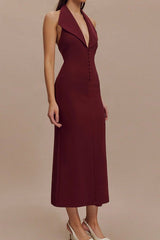 Annita Crepe Halter Midi Dress - Tevqa