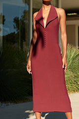 Annita Crepe Halter Midi Dress - Tevqa