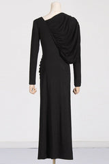 Asymmetric V - Neck Pleated Maxi Dress - Tevqa