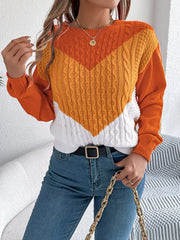 Colorblock cable knit sweater - View 7 | TEVQA