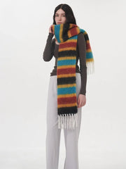 Rainbow stripe fuzzy knit scarf - View 7 | TEVQA