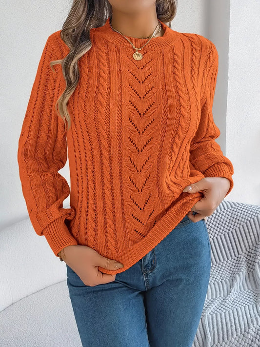 Women's Rust Cable Knit Sweater - TEVQA