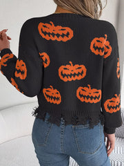 Distressed Pumpkin Knit Sweater - View 6 | TEVQA