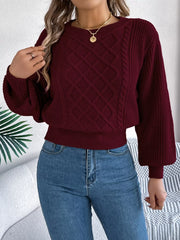 Orange Cable Knit Cinched Waist Sweater - View 15 | TEVQA