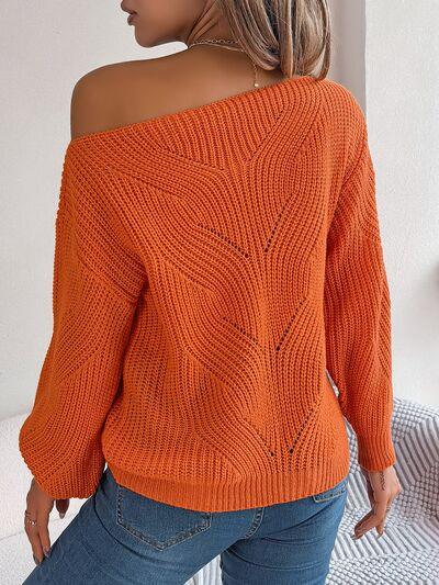 Off Shoulder Lantern Sleeve Knit Sweater - View 10 | TEVQA