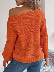 Off Shoulder Lantern Sleeve Knit Sweater - View 10 | TEVQA