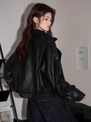 Oversized Faux Leather Moto Jacket Black