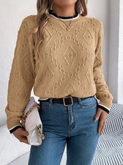 Khaki Textured Knit Sweater - TEVQA