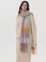 Oversized Blue & Beige Color Block Plaid Scarf - View 11 | TEVQA