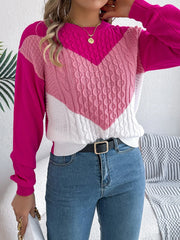 Colorblock cable knit sweater - View 16 | TEVQA