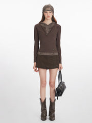 Vintage Mocha Layered Look Hoodie