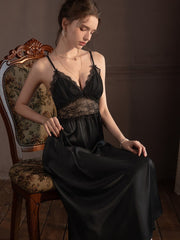 Lace Splicing Satin Robe & Slip Dress Set