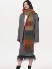 Oversized Blue & Beige Color Block Plaid Scarf - View 9 | TEVQA