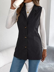 Beige Corduroy Button Down Vest - TEVQA