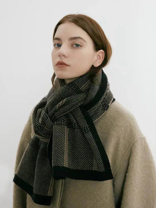 Vintage Houndstooth Plaid Scarf - TEVQA