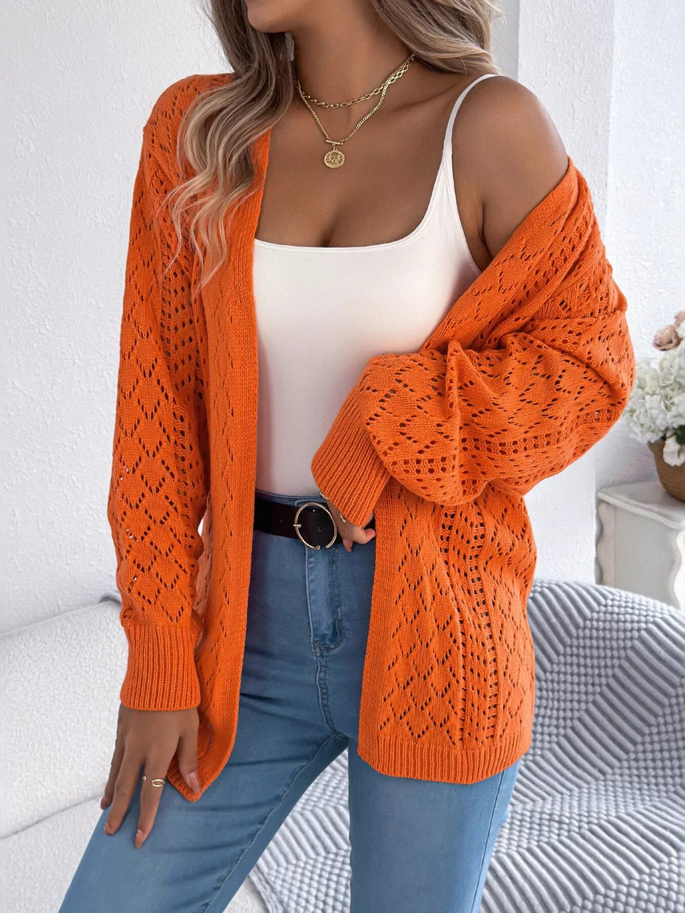 Pointelle Knit Cardigan - View 6 | TEVQA