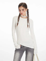 White Irregular Exposed Seam Long Sleeve Top - TEVQA
