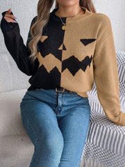 Spooky Chic Split Color Block Pumpkin Sweater - TEVQA