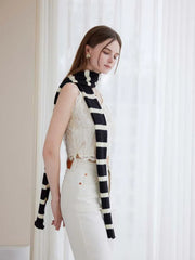 Extra Long Striped Ruffle Skinny Scarf - TEVQA