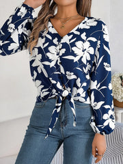 Monochrome floral tie-front blouse - View 15 | TEVQA