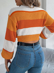 Sunset Boulevard Color Block Knit Crop Sweater - TEVQA