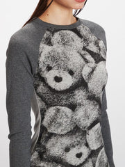 Vintage Grey Raglan Bear Graphic Top - TEVQA