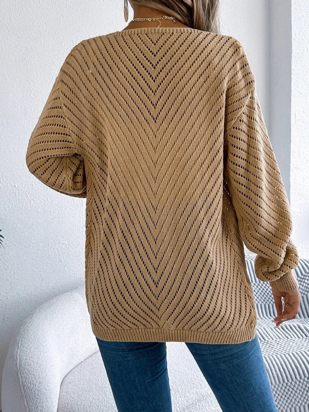 Ethereal White Pointelle Knit Cardigan - View 14 | TEVQA