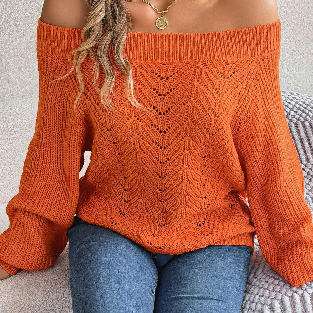Off-Shoulder Knit Sweater - View 17 | TEVQA