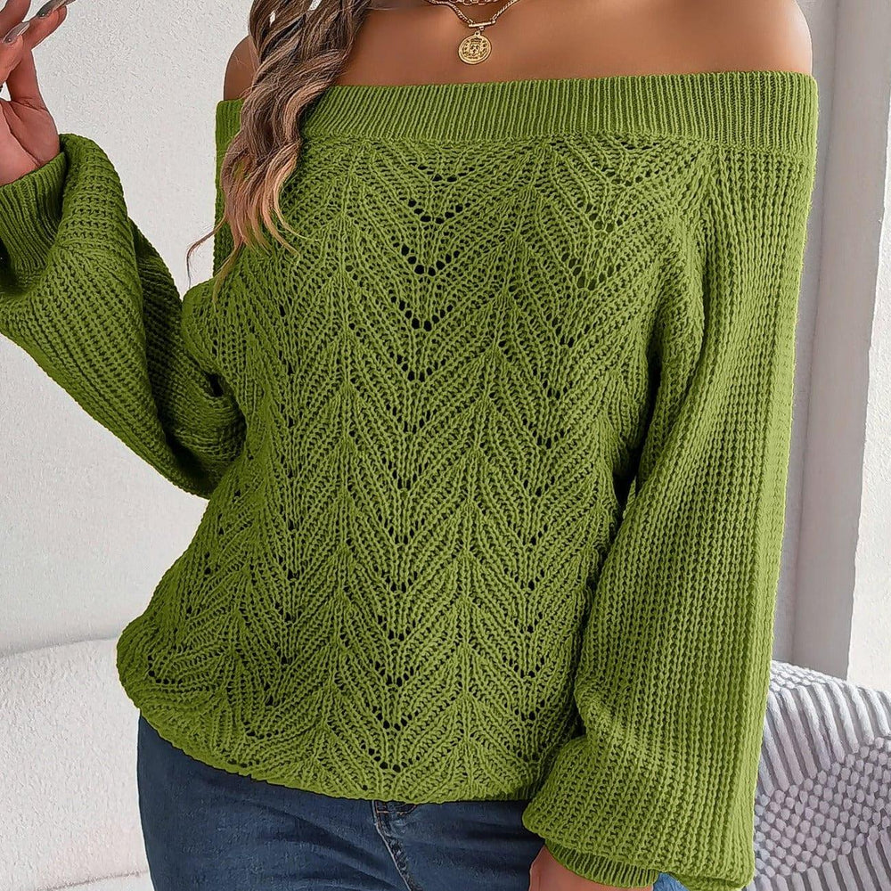 Off-Shoulder Knit Sweater - View 14 | TEVQA