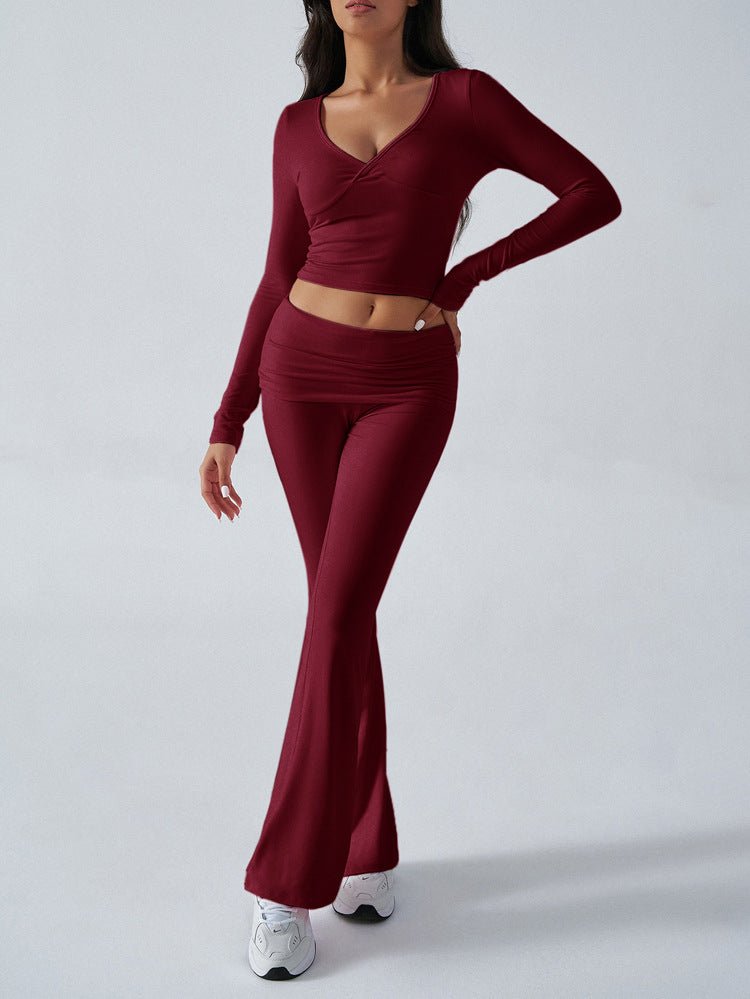 Balletcore V - Neck Crop Top & Fold - Over Flare Pants Set - 12 - 29