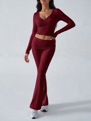 Balletcore V - Neck Crop Top & Fold - Over Flare Pants Set - 12 - 29